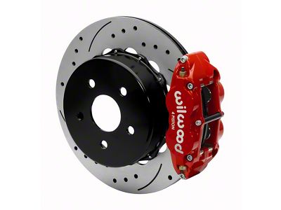 Wilwood Forged Narrow Superlite 4R Rear Big Brake Kit with 14-Inch Drilled and Slotted Rotors for OE Parking Brake; Red Calipers (20-24 Jeep Gladiator JT)