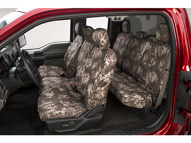 Covercraft SeatSaver Second Row Seat Cover; Prym1 Multi-Purpose Camo; With 40/60-Split Backrest, Solid Cushion, 3-Adjustable Headrests, Fold-Down Armrest, Cupholders and Center Shoulder Belt (20-22 Jeep Gladiator JT)