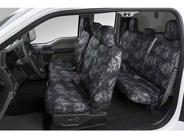 Covercraft SeatSaver Second Row Seat Cover; Prym1 Blackout Camo; With 40/60-Split Bench Seat, 3-Adjustable Headrests and Center Shoulder Belt; Without Fold-Down Armrest and Cupholders (20-22 Jeep Gladiator JT)