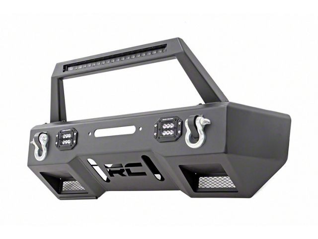 Rough Country Black Series LED Stubby Winch Front Bumper with Light Bar Hoop (18-24 Jeep Wrangler JL)