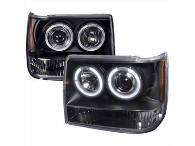 Dual Halo Projector Headlights; Matte Black Housing; Clear Lens (93-96 Jeep Grand Cherokee ZJ)