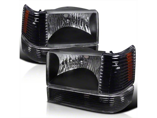 Factory Style Headlights with Corner and Bumper Lights; Black Housing; Clear Lens (93-98 Jeep Grand Cherokee ZJ)