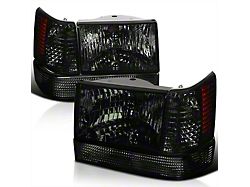Factory Style Headlights with Corner and Bumper Lights; Chrome Housing; Smoked Lens (93-98 Jeep Grand Cherokee ZJ)