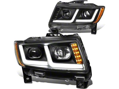 LED DRL Projector Headights; Black Housing; Clear Lens (11-13 Jeep Grand Cherokee WK2 w/ Factory Halogen Headlights)