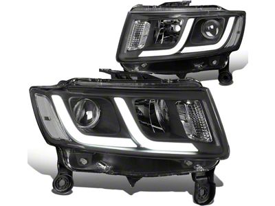 LED DRL Projector Headights; Black Housing; Clear Lens (14-16 Jeep Grand Cherokee WK2 w/ Factory Halogen Headlights)