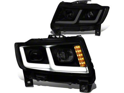 LED DRL Projector Headights; Black Housing; Smoked Lens (11-13 Jeep Grand Cherokee WK2 w/ Factory Halogen Headlights)