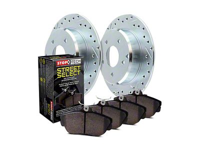 StopTech Sport Axle Drilled and Slotted Brake Rotor and Pad Kit; Rear (93-98 Jeep Grand Cherokee ZJ)