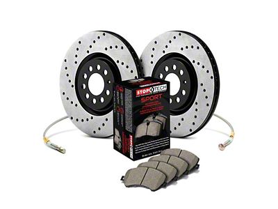 StopTech Sport Axle Drilled Brake Rotor, Pad and Brake Line Kit; Front (06-10 Jeep Grand Cherokee WK SRT8)