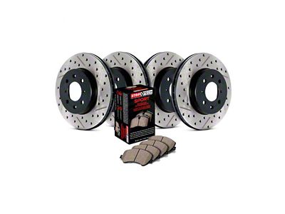StopTech Sport Axle Slotted and Drilled Brake Rotor and Pad Kit; Front and Rear (93-98 Jeep Grand Cherokee ZJ)
