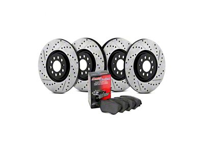 StopTech Street Axle Drilled and Slotted Brake Rotor and Pad Kit; Front and Rear (93-98 Jeep Grand Cherokee ZJ)