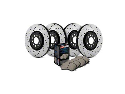 StopTech Street Axle Drilled Brake Rotor and Pad Kit; Front and Rear (93-98 Jeep Grand Cherokee ZJ)