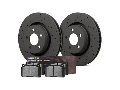 Hawk Performance Talon Cross-Drilled and Slotted Brake Rotor and HPS 5.0 Pad Kit; Front (12-13 Jeep Grand Cherokee WK2 SRT8; 14-21 Jeep Grand Cherokee WK2 SRT)
