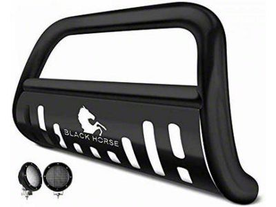 Bull Bar with 5.30-Inch Black Round Flood LED Lights; Black (11-21 Jeep Grand Cherokee WK2 w/ Front Tow Hooks & w/o Cruise Control Sensor)