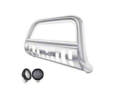 Bull Bar with 5.30-Inch Black Round Flood LED Lights; Stainless Steel (08-10 Jeep Grand Cherokee WK)