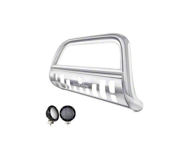 Bull Bar with 5.30-Inch Black Round Flood LED Lights; Stainless Steel (99-04 Jeep Grand Cherokee WJ)
