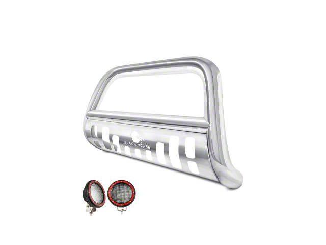 Bull Bar with 5.30-Inch Red Round Flood LED Lights; Stainless Steel (08-10 Jeep Grand Cherokee WK)