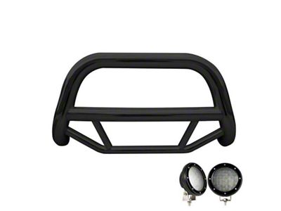 Max Bull Bar with 5.30-Inch Black Round Flood LED Lights; Black (11-21 Jeep Grand Cherokee WK2 w/ Front Tow Hooks)
