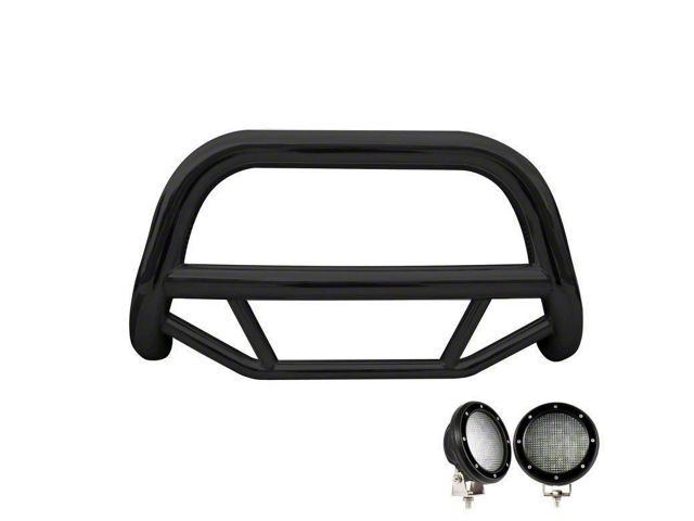 Max Bull Bar with 5.30-Inch Black Round Flood LED Lights; Stainless Steel (93-98 Jeep Grand Cherokee ZJ)