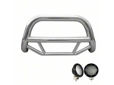 Max Bull Bar with 5.30-Inch Black Round Flood LED Lights; Stainless Steel (08-10 Jeep Grand Cherokee WK)