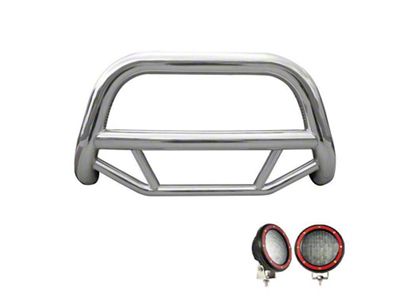 Max Bull Bar with 5.30-Inch Red Round Flood LED Lights; Stainless Steel (93-98 Jeep Grand Cherokee ZJ)
