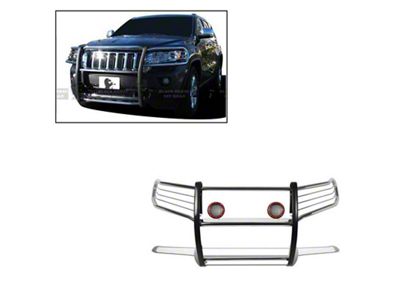 Modular Grille Guard with 5.30-Inch Red Round Flood LED Lights; Stainless Steel (11-21 Jeep Grand Cherokee WK2 w/o Adaptive Cruise Control, Excluding Trackhawk)