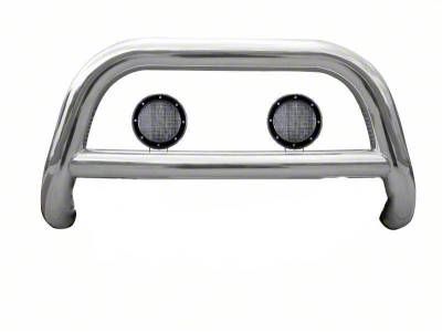 Sport Bull Bar with 5.30-Inch Black Round Flood LED Lights; Stainless Steel (99-04 Jeep Grand Cherokee WJ)