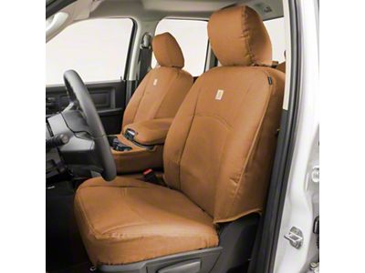 Covercraft Carhartt PrecisionFit Custom Front Row Seat Covers; Brown (22-24 Jeep Grand Cherokee WL w/ Length-Adjustable Seat Cushions)