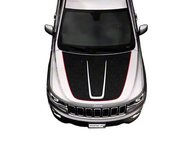 Hood Graphic with Washer Nozzle Cutouts; Matte Black with Red Outline (11-21 Jeep Grand Cherokee WK2, Excluding Trackhawk)