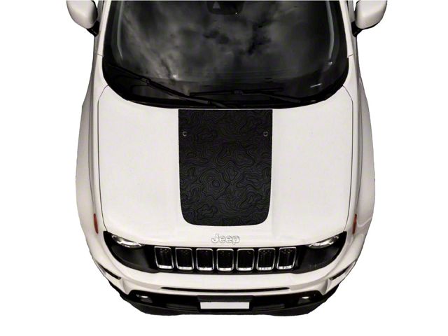 Topographic Map Hood Graphic without Washer Nozzle Cutouts; Black with Red Outline (11-21 Jeep Grand Cherokee WK2, Excluding Trackhawk)
