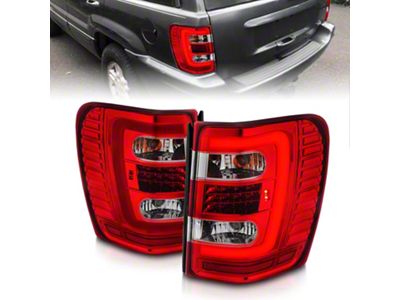 C-Bar LED Tail Lights; Chrome Housing; Red Clear Lens (99-04 Jeep Grand Cherokee WJ)