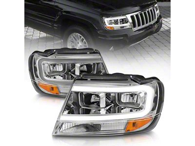 Crystal Headlights; Chrome Housing; Clear Lens (99-04 Jeep Grand Cherokee WJ)