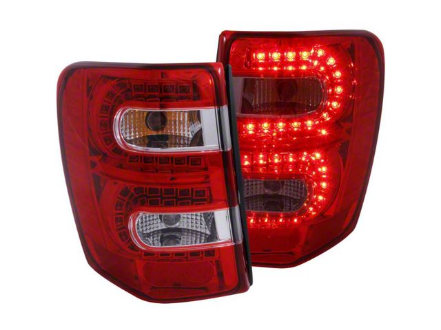 LED Tail Lights; Chrome Housing; Red Clear Lens (99-04 Jeep Grand Cherokee WJ)