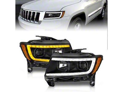 Plank Style Switchback Projector Headlights; Black Housing; Clear Lens (11-13 Jeep Grand Cherokee WK2 w/ Factory Halogen Headlights)