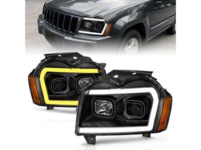 Plank Style Switchback Projector Headlights; Black Housing; Clear Lens (05-07 Jeep Grand Cherokee WK)