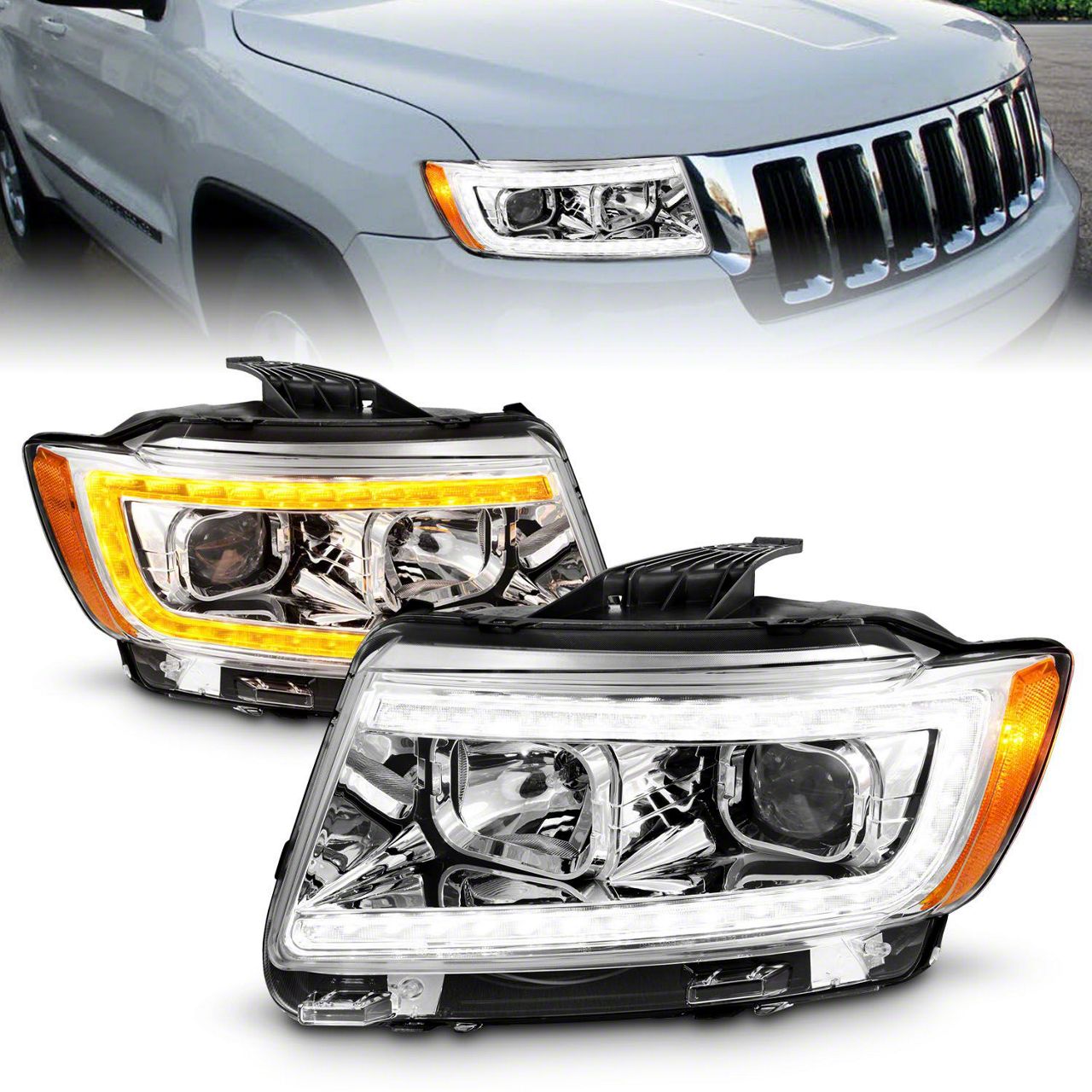 Jeep Grand Cherokee Plank Style Switchback Projector Headlights; Chrome ...