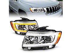 Plank Style Switchback Projector Headlights; Chrome Housing; Clear Lens (11-13 Jeep Grand Cherokee WK2 w/ Factory Halogen Headlights)
