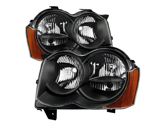 OEM Style Headlights; Black Housing; Clear Lens (08-10 Jeep Grand Cherokee WK w/ Factory Halogen Headlights)