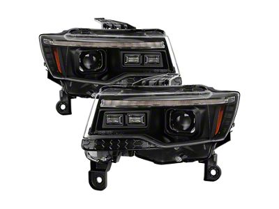 Projector Headlights with Switchback LED Turn Signals; Black Housing; Clear Lens (14-21 Jeep Grand Cherokee WK2 w/ Factory HID Headlights)