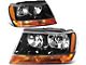 Factory Style Headlights with Amber Corners; Black Housing; Clear Lens (99-04 Jeep Grand Cherokee WJ)