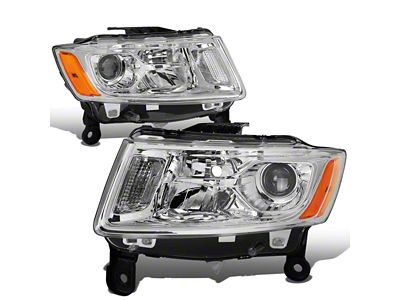 Factory Style Headlights with Amber Corners; Chrome Housing; Clear Lens (14-16 Jeep Grand Cherokee WK2 w/ Factory Halogen Headlights)