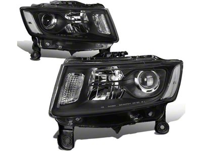 Factory Style Headlights with Clear Corners; Black Housing; Clear Lens (14-16 Jeep Grand Cherokee WK2 w/ Factory Halogen Headlights)