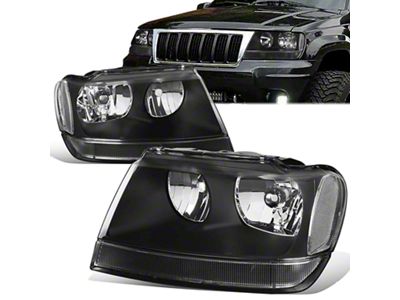 Factory Style Headlights with Clear Corners; Black Housing; Clear Lens (99-04 Jeep Grand Cherokee WJ)