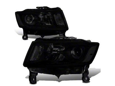 Factory Style Headlights with Clear Corners; Black Housing; Smoked Lens (14-16 Jeep Grand Cherokee WK2 w/ Factory Halogen Headlights)