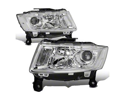 Factory Style Headlights with Clear Corners; Chrome Housing; Clear Lens (14-16 Jeep Grand Cherokee WK2 w/ Factory Halogen Headlights)