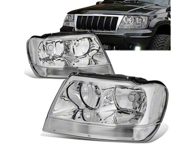 Factory Style Headlights with Clear Corners; Chrome Housing; Clear Lens (99-04 Jeep Grand Cherokee WJ)