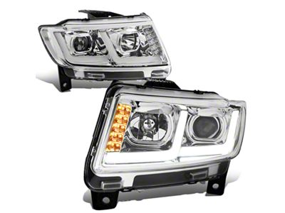 LED DRL Projector Headlights with Clear Corners; Chrome Housing; Clear Lens (11-13 Jeep Grand Cherokee WK2 w/ Factory Halogen Headlights)