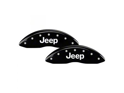 MGP Black Caliper Covers with Jeep Logo; Front and Rear (11-21 Jeep Grand Cherokee WK2, Excluding SRT8 & Trackhawk)