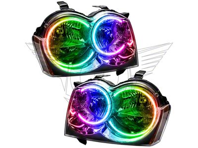 Oracle OE Style Headlights with ColorSHIFT LED Halos; Chrome Housing; Clear Lens (05-07 Jeep Grand Cherokee WK w/ Factory Halogen Headlights)