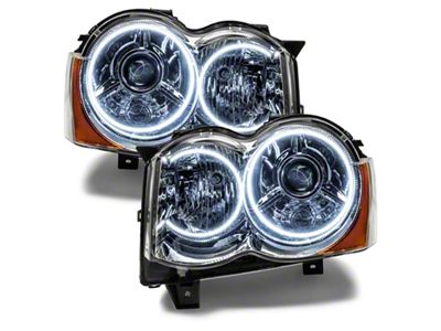 Oracle OE Style Headlights with White LED Halos; Chrome Housing; Clear Lens (08-10 Jeep Grand Cherokee WK w/ Factory HID Headlights)