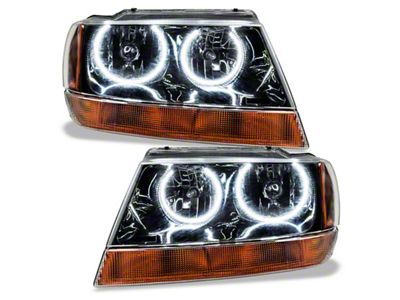Oracle OE Style Headlights with White LED Halos; Black Housing; Clear Lens (99-04 Jeep Grand Cherokee WJ)